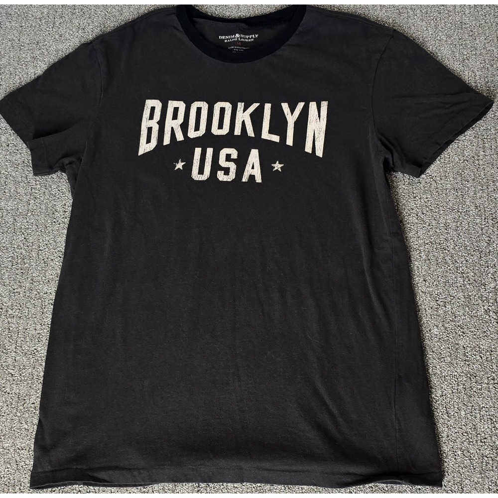 Denim & Supply Ralph Lauren Brooklyn USA T Shirt Mens Medium Black Distressed